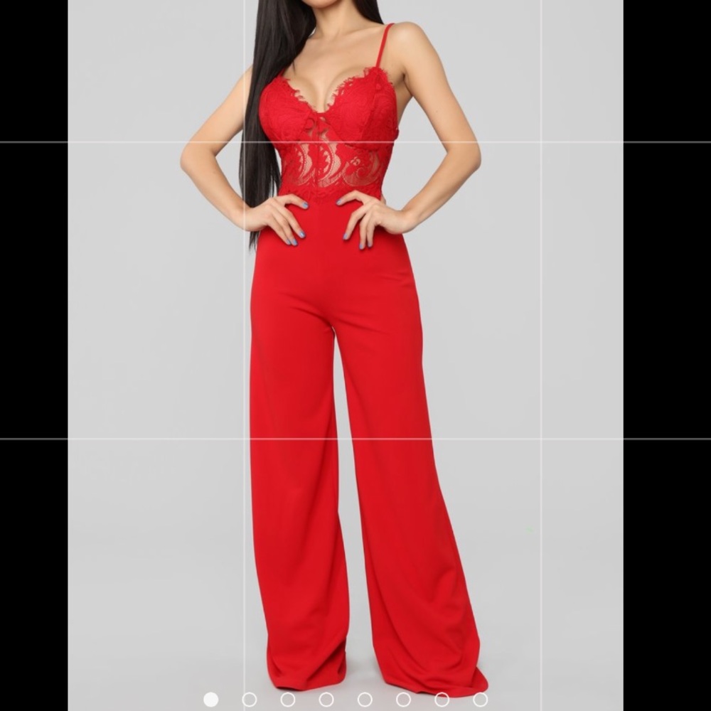 Fashion Nova Roof Top Date Lace Jumpsuit Red